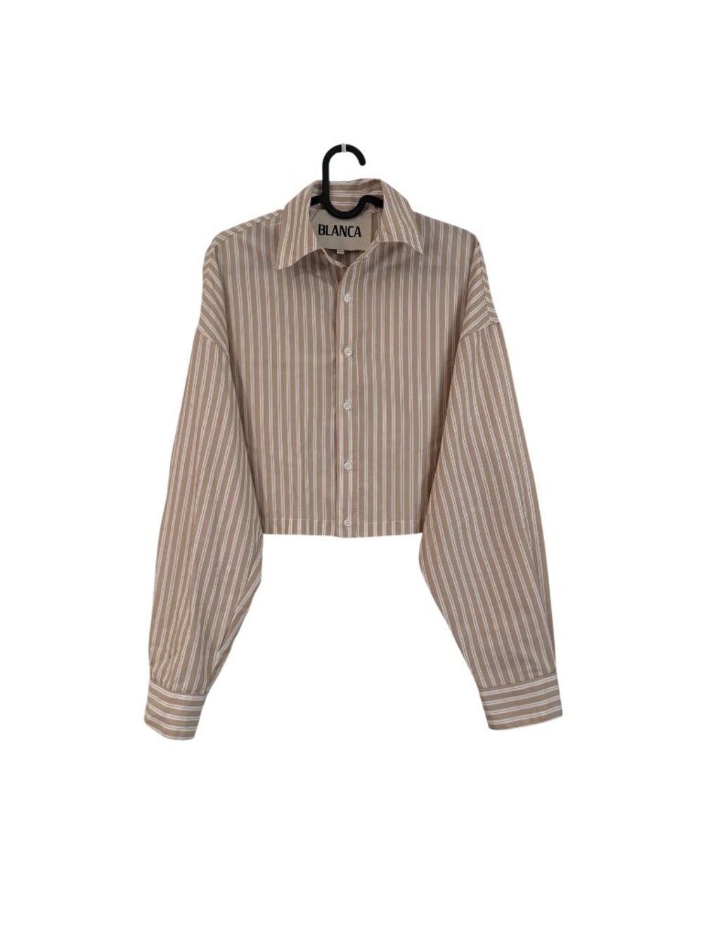 Blanca Tan Thomas Vertical Striped Cropped Boxy Button Shirt Womens Size XS/S